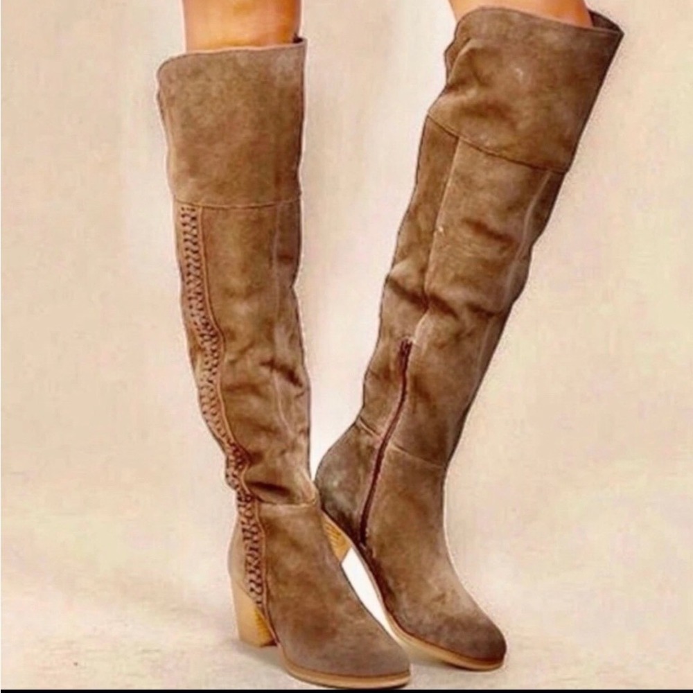 Matisse Suede Tan Over The Knee Boots Size 8‎ Braided Tall boho western